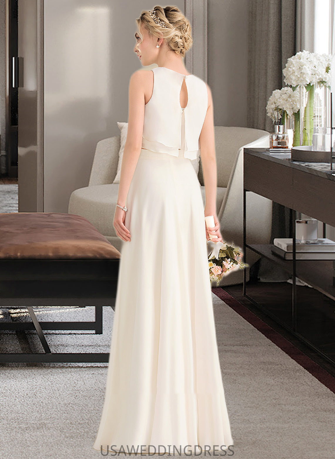 Naima A-Line Scoop Neck Floor-Length Chiffon Bridesmaid Dress With Cascading Ruffles DSP0012999