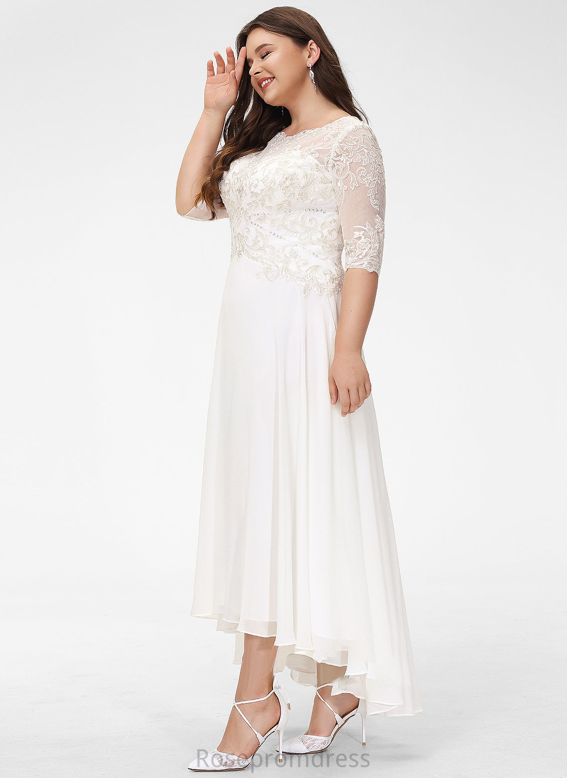 Asymmetrical A-Line With Beading Wedding Dresses Dress Neck Sequins Scoop Chiffon Wedding Lillie