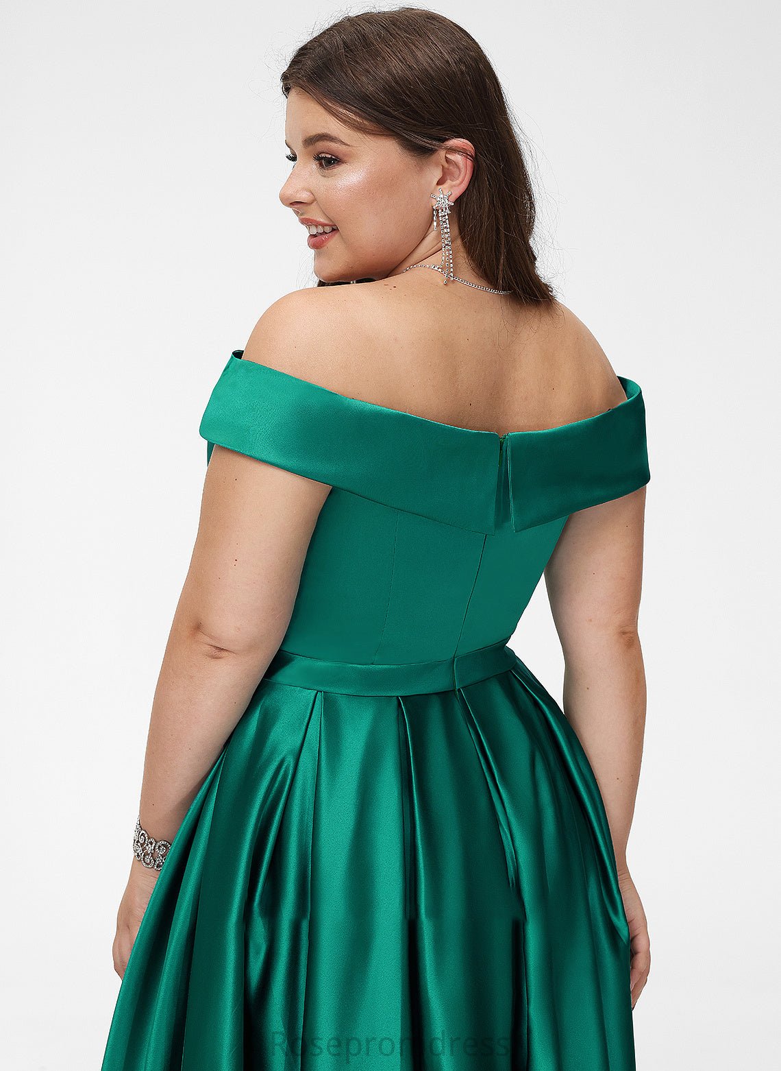Satin Off-the-Shoulder Split Ball-Gown/Princess With Prom Dresses Floor-Length Front Rosalind Pockets