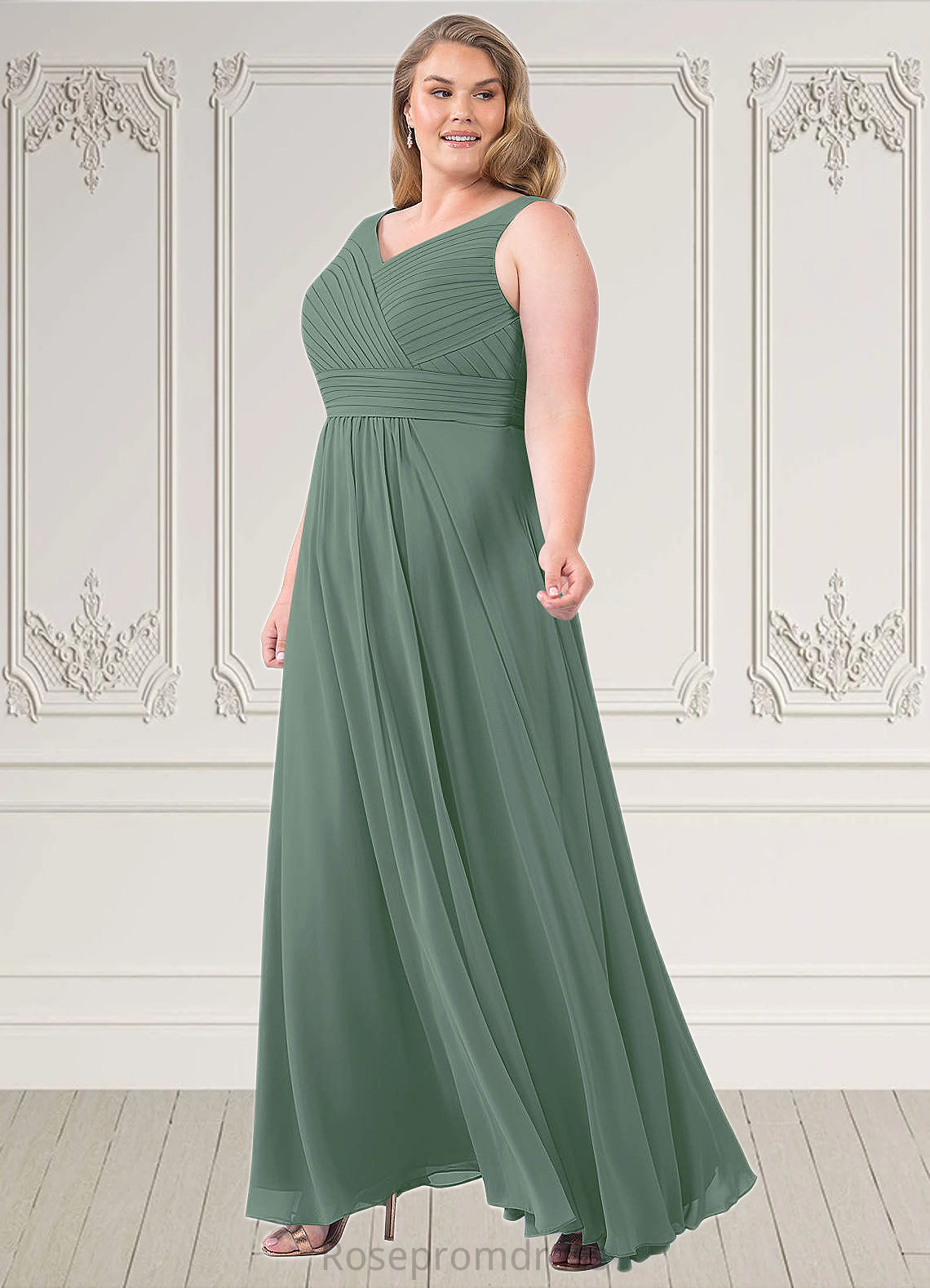 Allison A-Line Pleated Chiffon Floor-Length Dress SRSP0019658