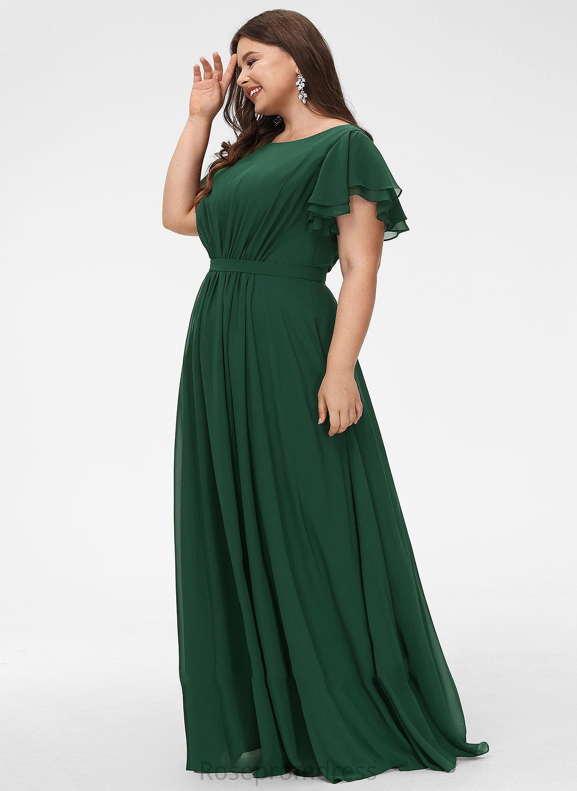 Floor-Length Neckline Ruffle Length A-Line Silhouette ScoopNeck Fabric Embellishment Erika Spandex Natural Waist Bridesmaid Dresses