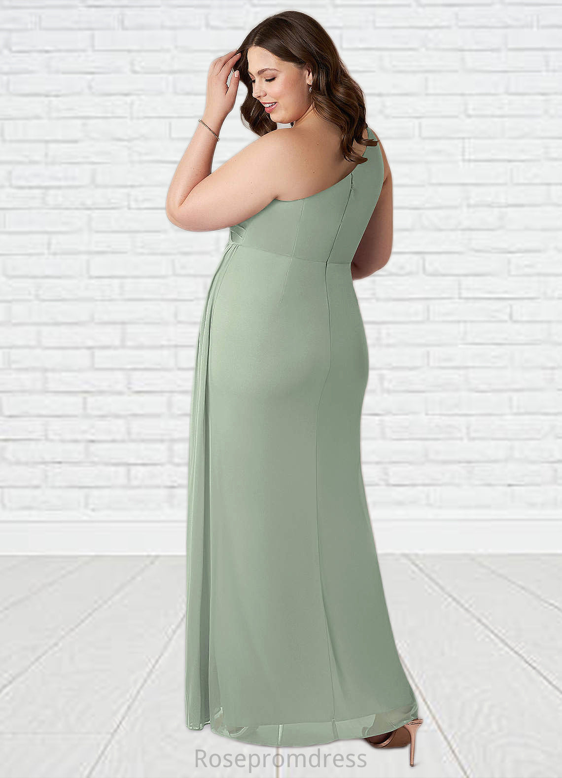 Sherry Sheath One Shoulder Mesh Floor-Length Dress SRSP0019635
