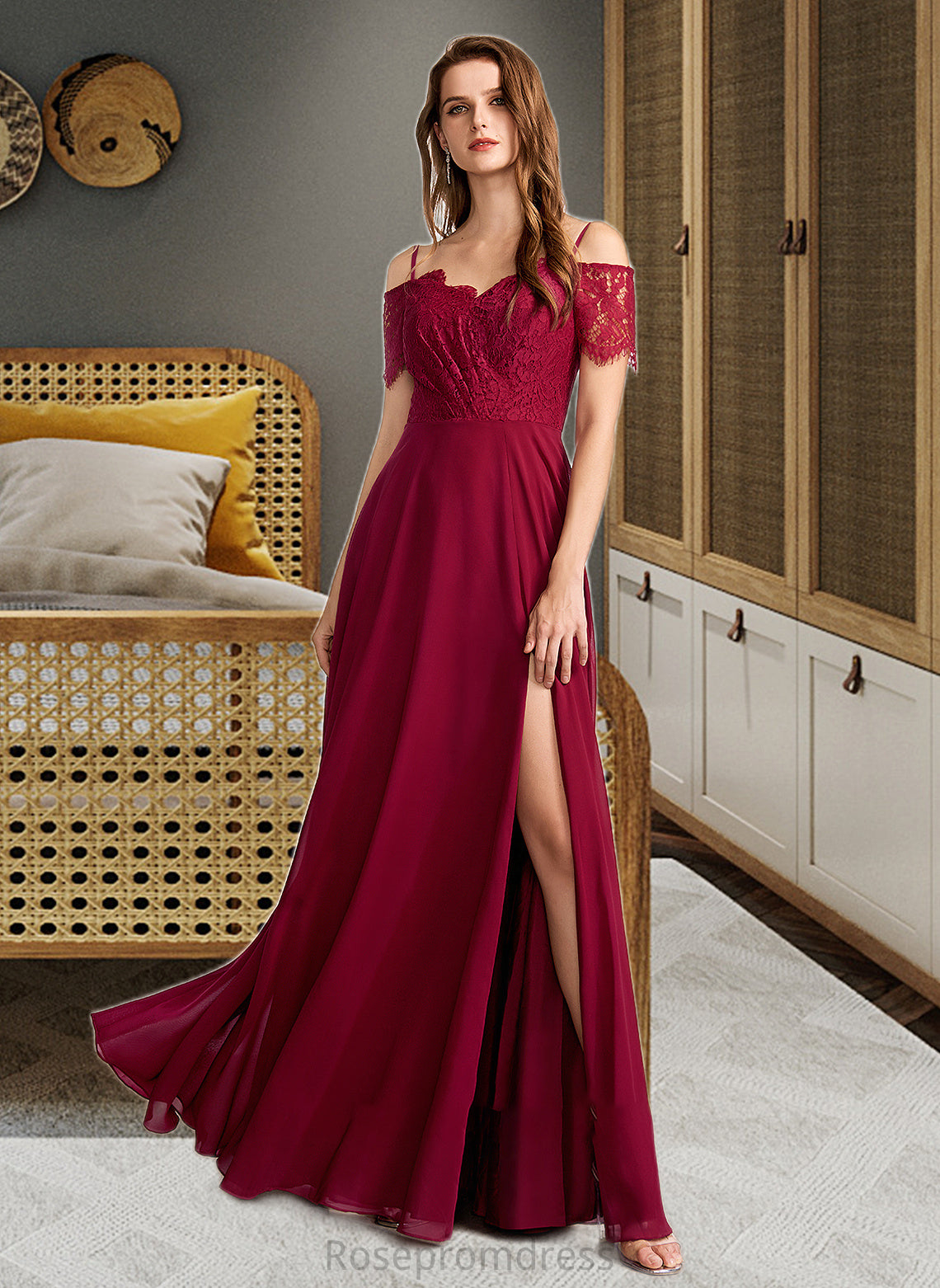Louisa A-Line V-neck Floor-Length Bridesmaid Dress SRSP0013000