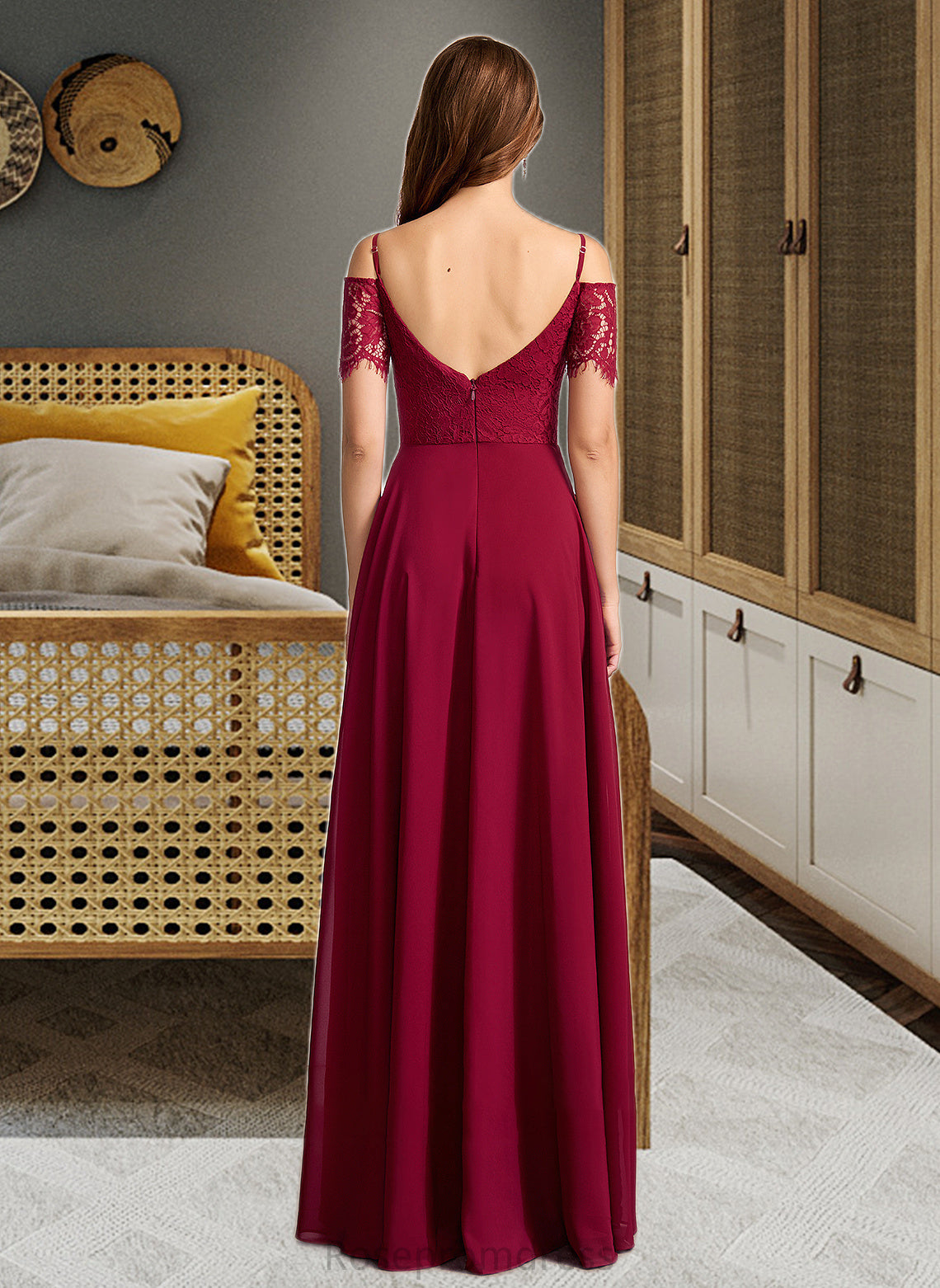 Louisa A-Line V-neck Floor-Length Bridesmaid Dress SRSP0013000