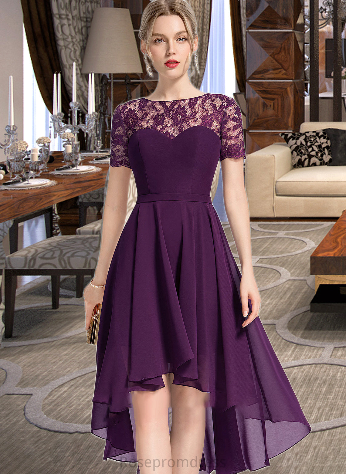 Kayla A-Line Scoop Neck Asymmetrical Chiffon Bridesmaid Dress SRSP0013003