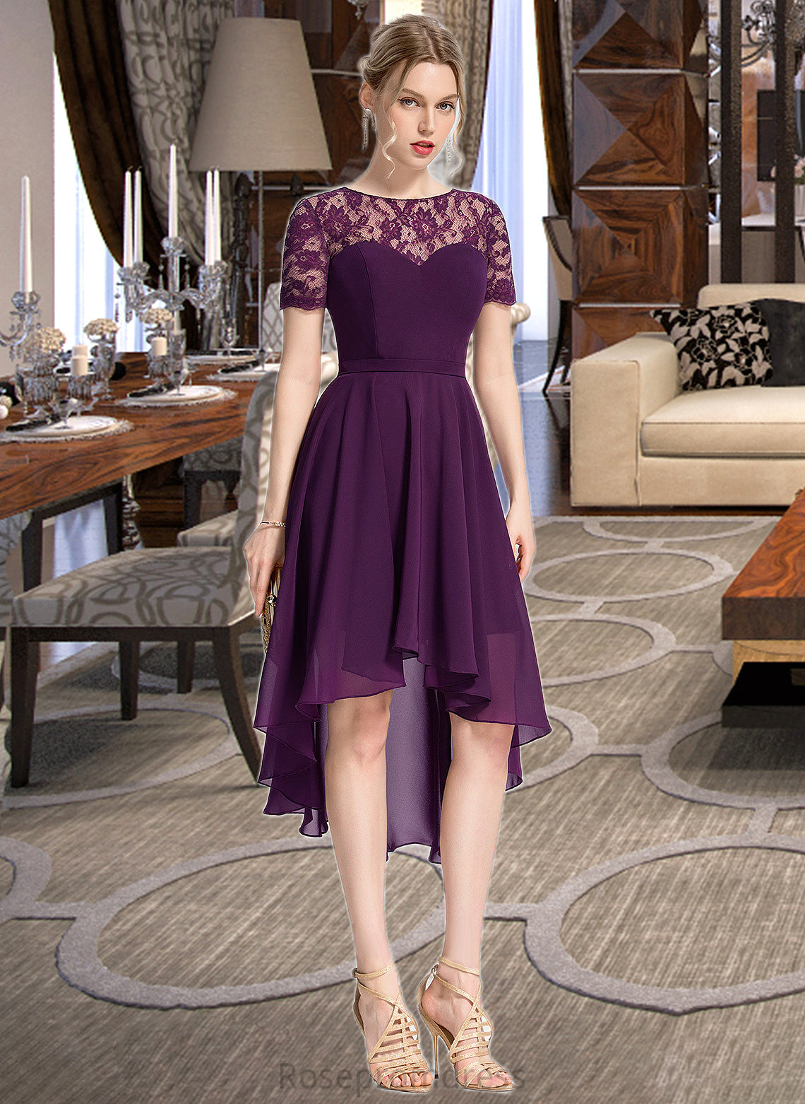 Kayla A-Line Scoop Neck Asymmetrical Chiffon Bridesmaid Dress SRSP0013003