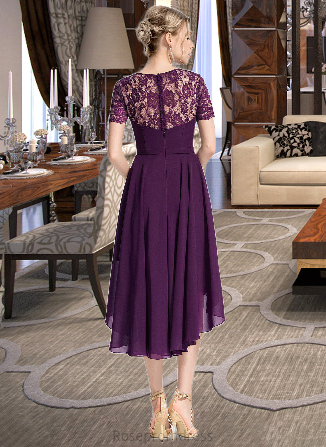 Kayla A-Line Scoop Neck Asymmetrical Chiffon Bridesmaid Dress SRSP0013003