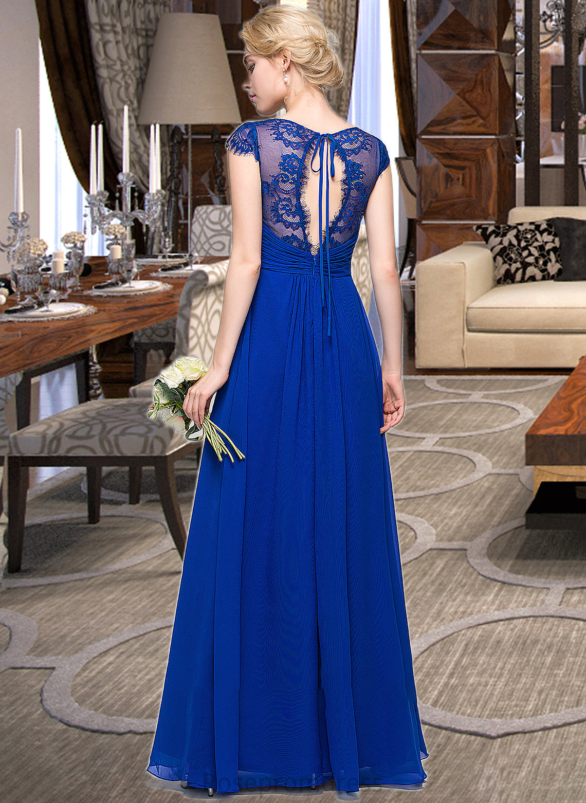 Marlie A-Line V-neck Floor-Length Chiffon Bridesmaid Dress With Ruffle SRSP0013004