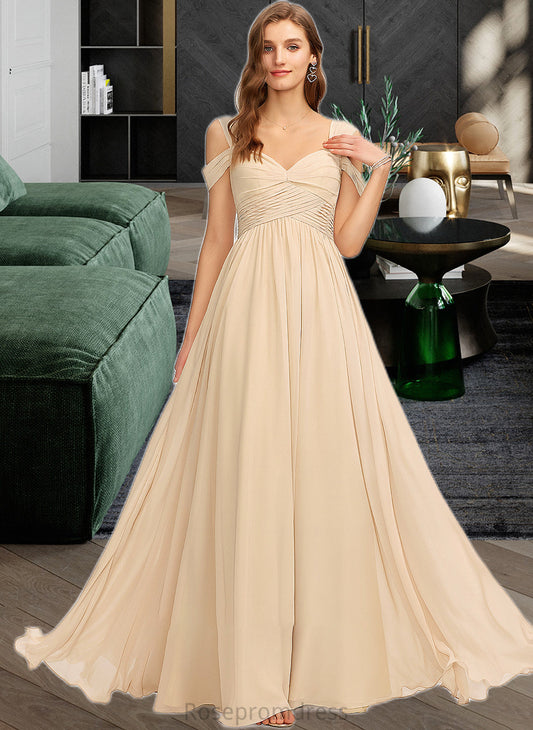 Hailie A-Line V-neck Floor-Length Chiffon Bridesmaid Dress With Ruffle SRSP0013011