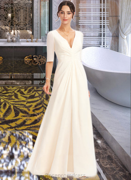 Livia A-Line V-neck Floor-Length Bridesmaid Dress With Split Front SRSP0013015