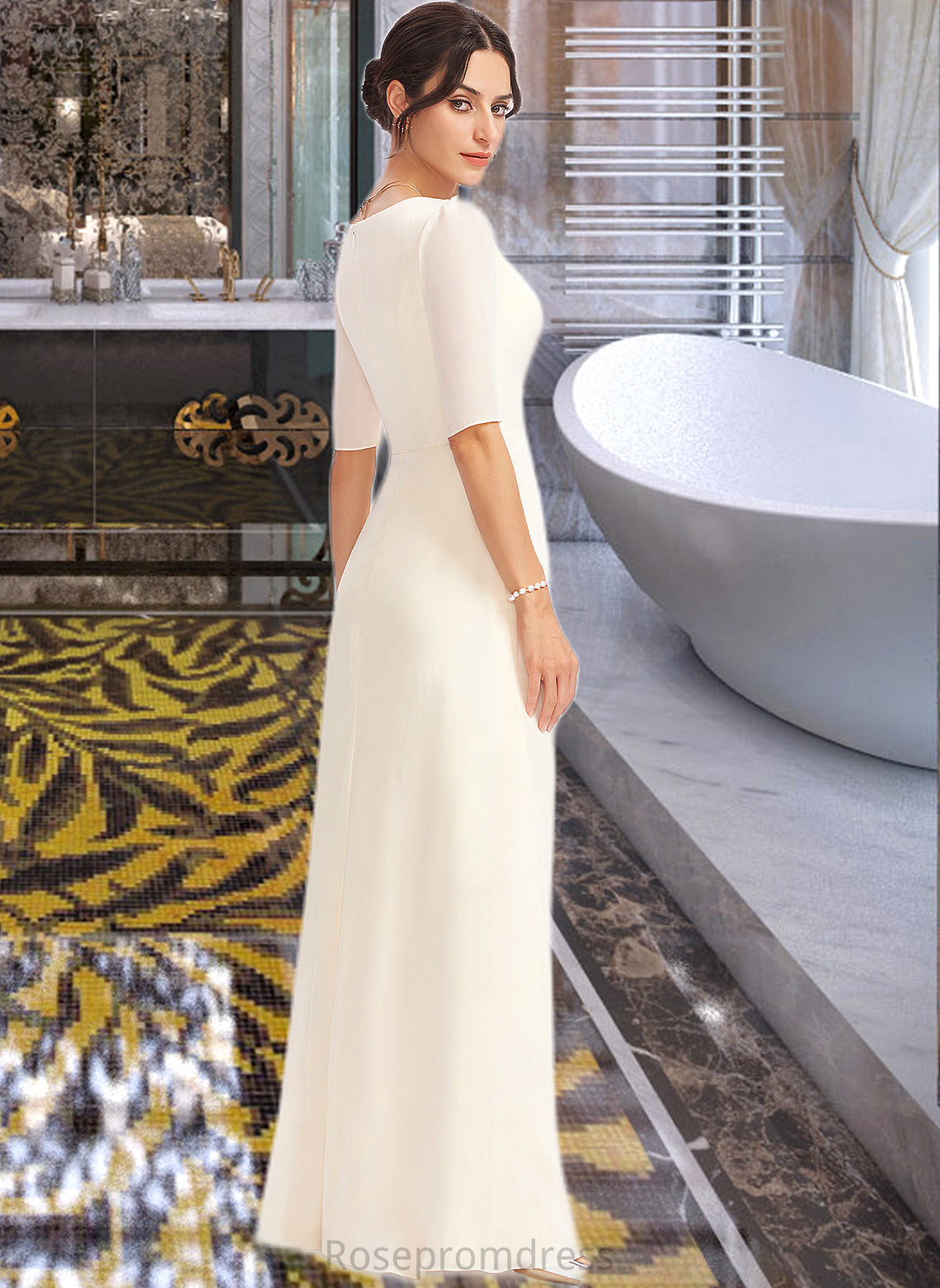 Livia A-Line V-neck Floor-Length Bridesmaid Dress With Split Front SRSP0013015