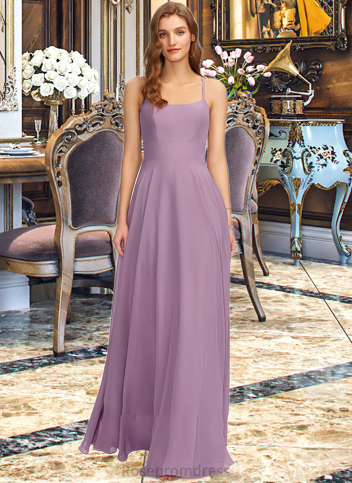 Litzy A-Line Scoop Neck Floor-Length Chiffon Bridesmaid Dress With Pockets SRSP0013017