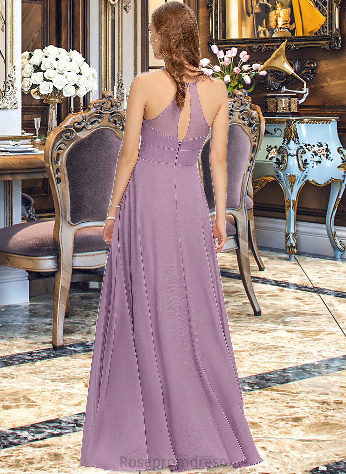 Litzy A-Line Scoop Neck Floor-Length Chiffon Bridesmaid Dress With Pockets SRSP0013017