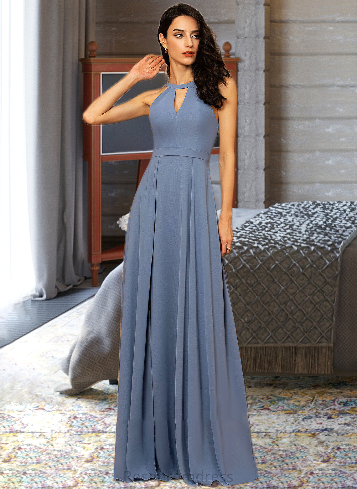 Jacquelyn A-Line Scoop Neck Floor-Length Chiffon Bridesmaid Dress SRSP0013018