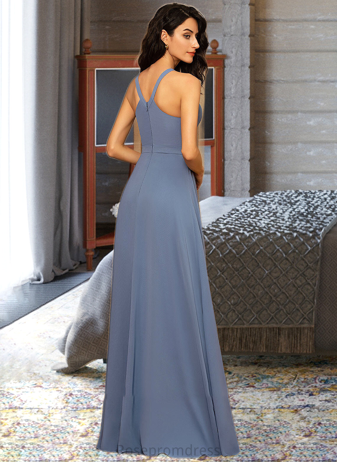 Jacquelyn A-Line Scoop Neck Floor-Length Chiffon Bridesmaid Dress SRSP0013018