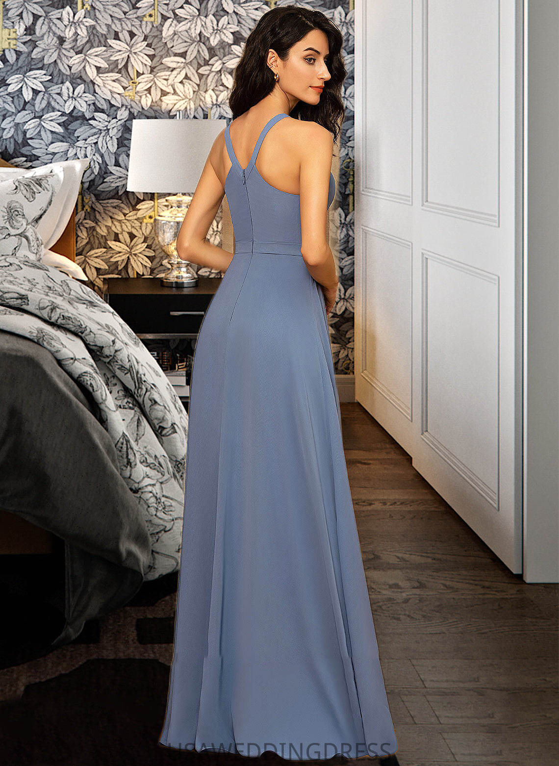 Anna A-Line Scoop Neck Floor-Length Chiffon Bridesmaid Dress DSP0013018