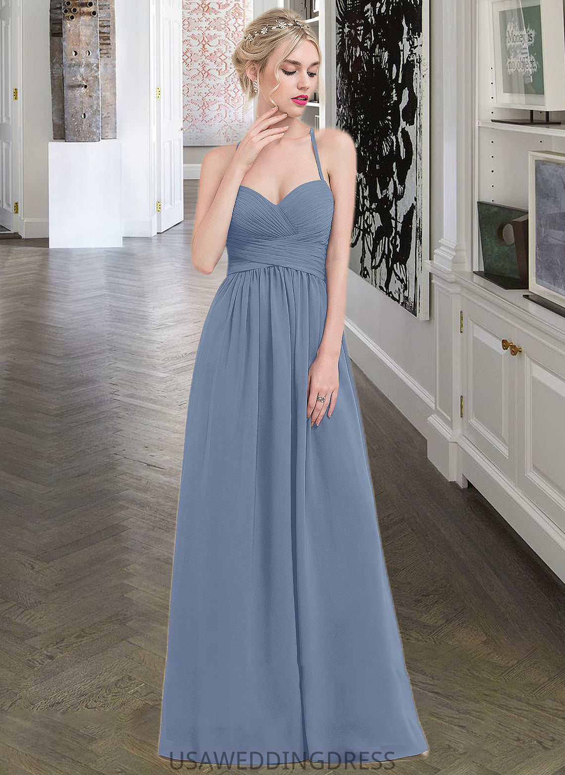 Phoebe A-line Sweetheart Floor-Length Chiffon Bridesmaid Dress With Ruffle DSP0013020