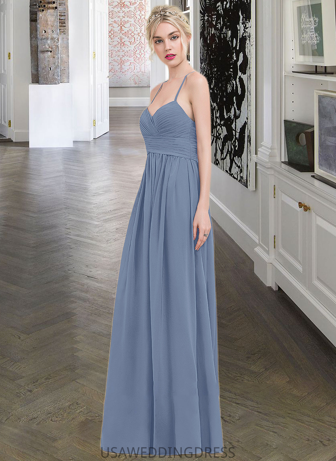 Phoebe A-line Sweetheart Floor-Length Chiffon Bridesmaid Dress With Ruffle DSP0013020