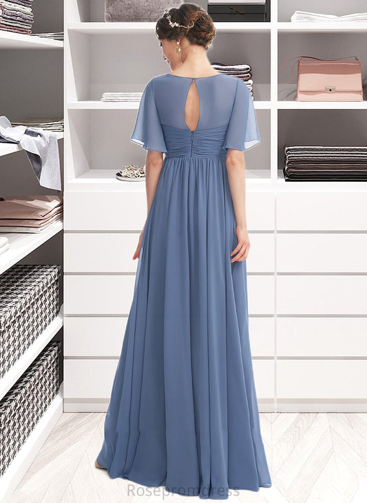 Madyson A-Line V-neck Floor-Length Bridesmaid Dress With Ruffle SRSP0013024