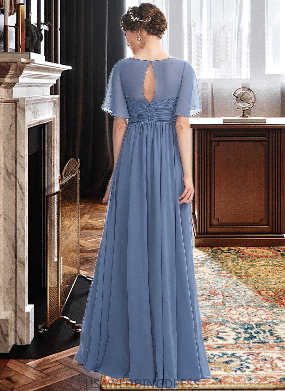 Maeve A-Line V-neck Floor-Length Bridesmaid Dress With Ruffle DSP0013024