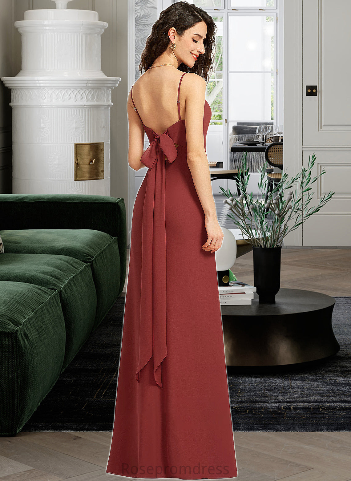 Cailyn Sheath/Column Square Neckline Floor-Length Bridesmaid Dress With Split Front SRSP0013026