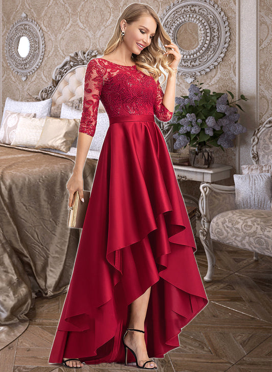 Audrina A-Line Scoop Neck Asymmetrical Satin Bridesmaid Dress With Sequins SRSP0013027