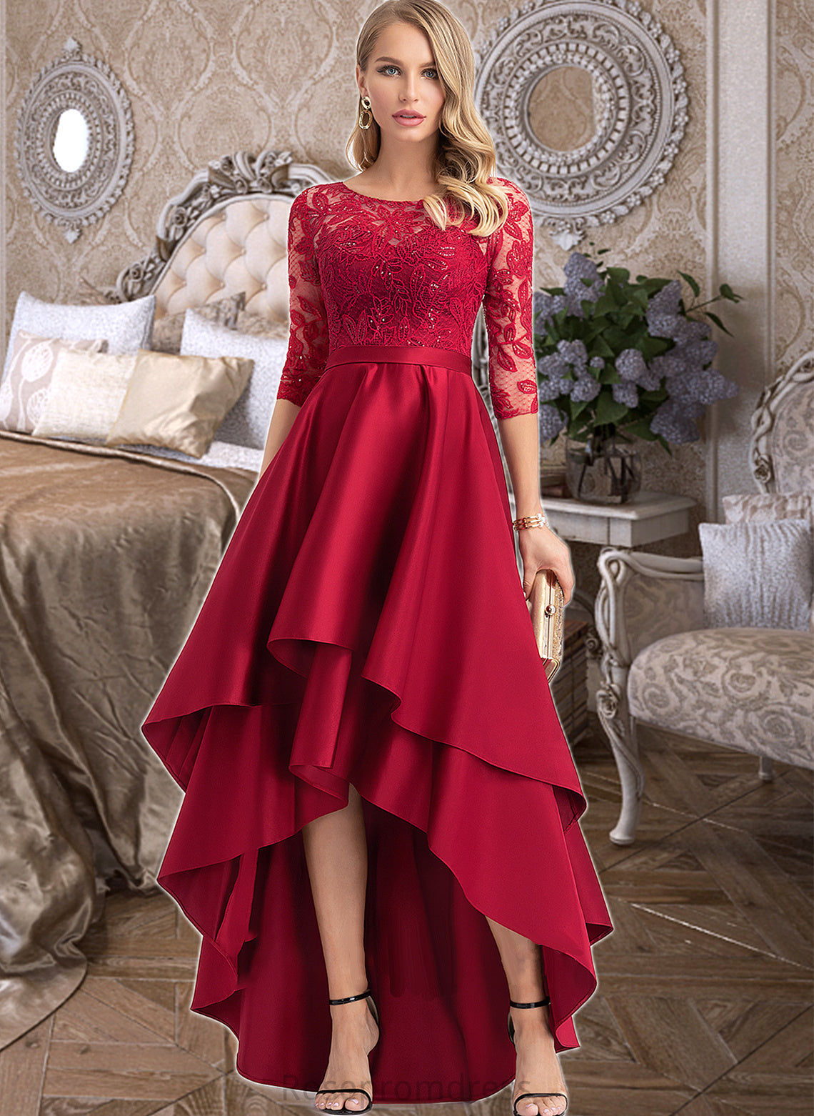 Audrina A-Line Scoop Neck Asymmetrical Satin Bridesmaid Dress With Sequins SRSP0013027