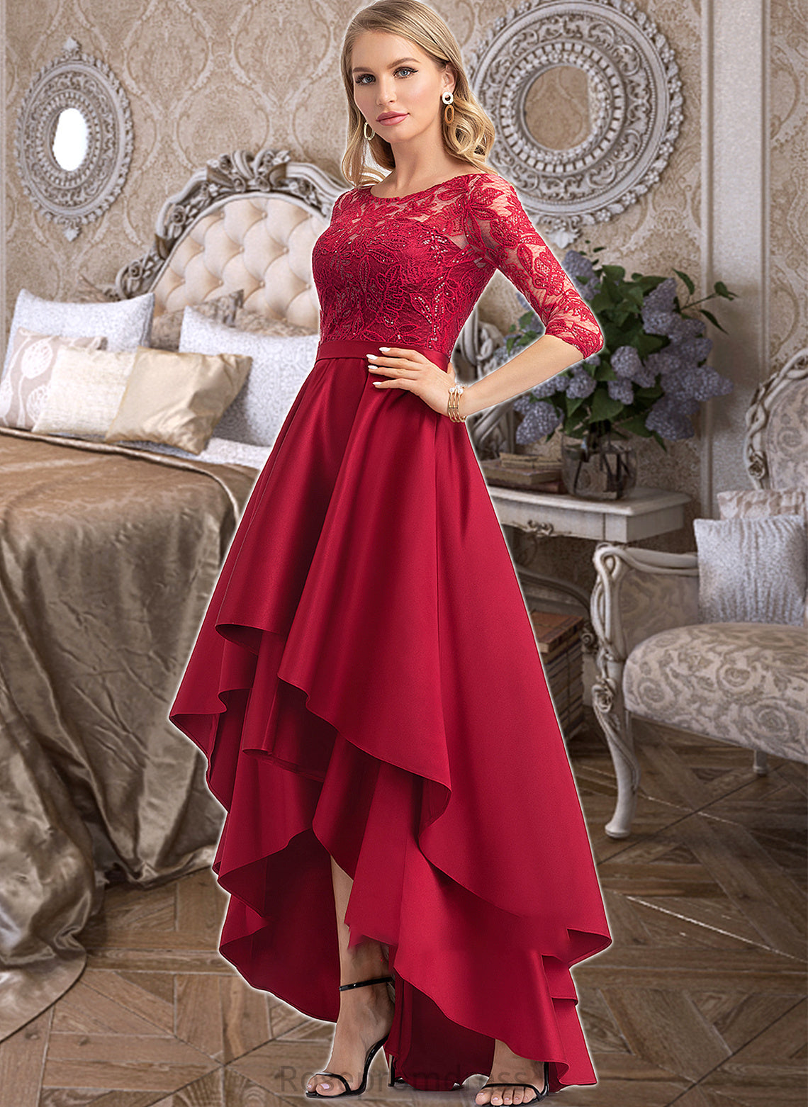 Audrina A-Line Scoop Neck Asymmetrical Satin Bridesmaid Dress With Sequins SRSP0013027