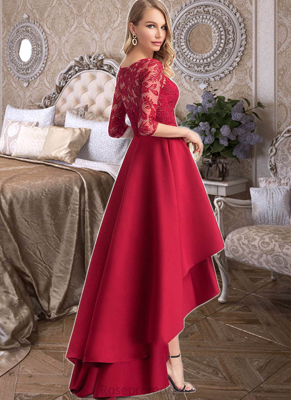 Audrina A-Line Scoop Neck Asymmetrical Satin Bridesmaid Dress With Sequins SRSP0013027