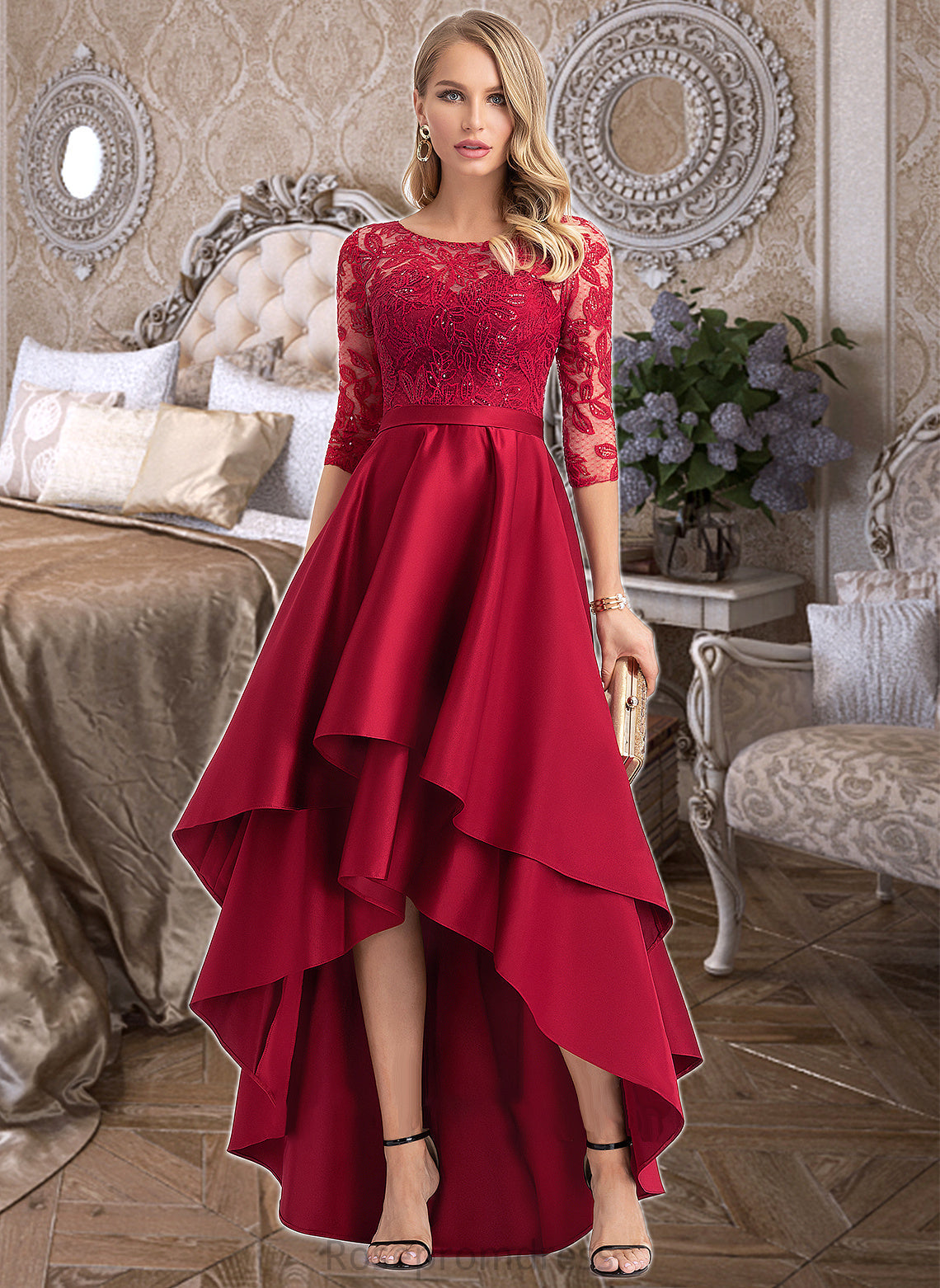 Audrina A-Line Scoop Neck Asymmetrical Satin Bridesmaid Dress With Sequins SRSP0013027