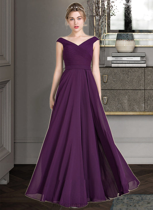 Brooklyn A-line Off the Shoulder Floor-Length Chiffon Bridesmaid Dress With Ruffle SRSP0013029