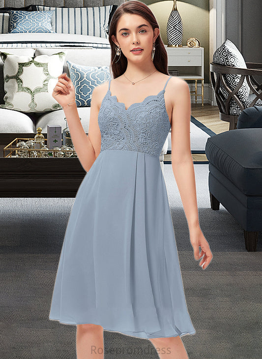 Adyson A-Line V-neck Knee-Length Chiffon Lace Bridesmaid Dress SRSP0013032
