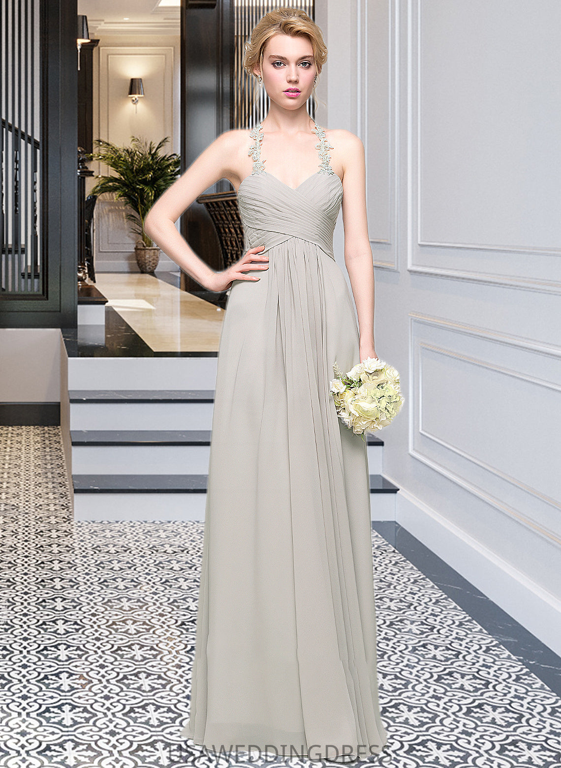 Madison A-Line Sweetheart Floor-Length Chiffon Bridesmaid Dress With Ruffle DSP0013034