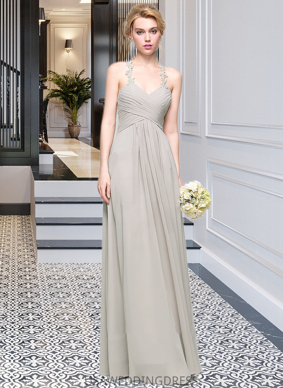 Madison A-Line Sweetheart Floor-Length Chiffon Bridesmaid Dress With Ruffle DSP0013034