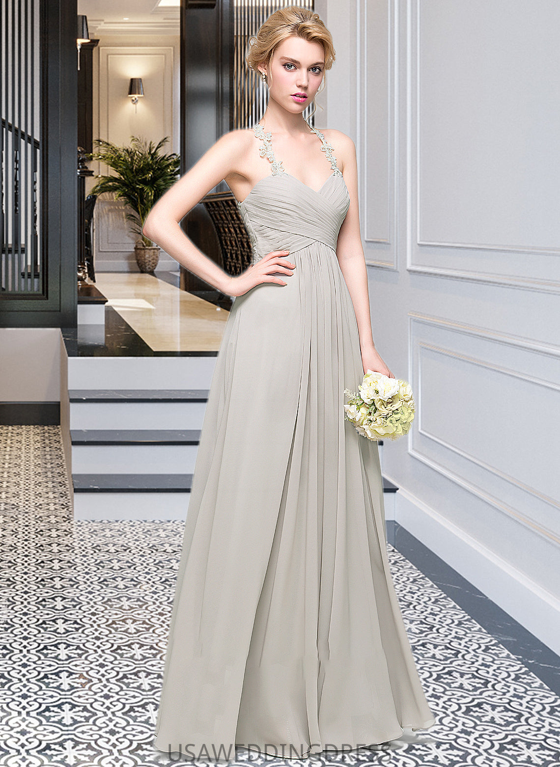 Madison A-Line Sweetheart Floor-Length Chiffon Bridesmaid Dress With Ruffle DSP0013034