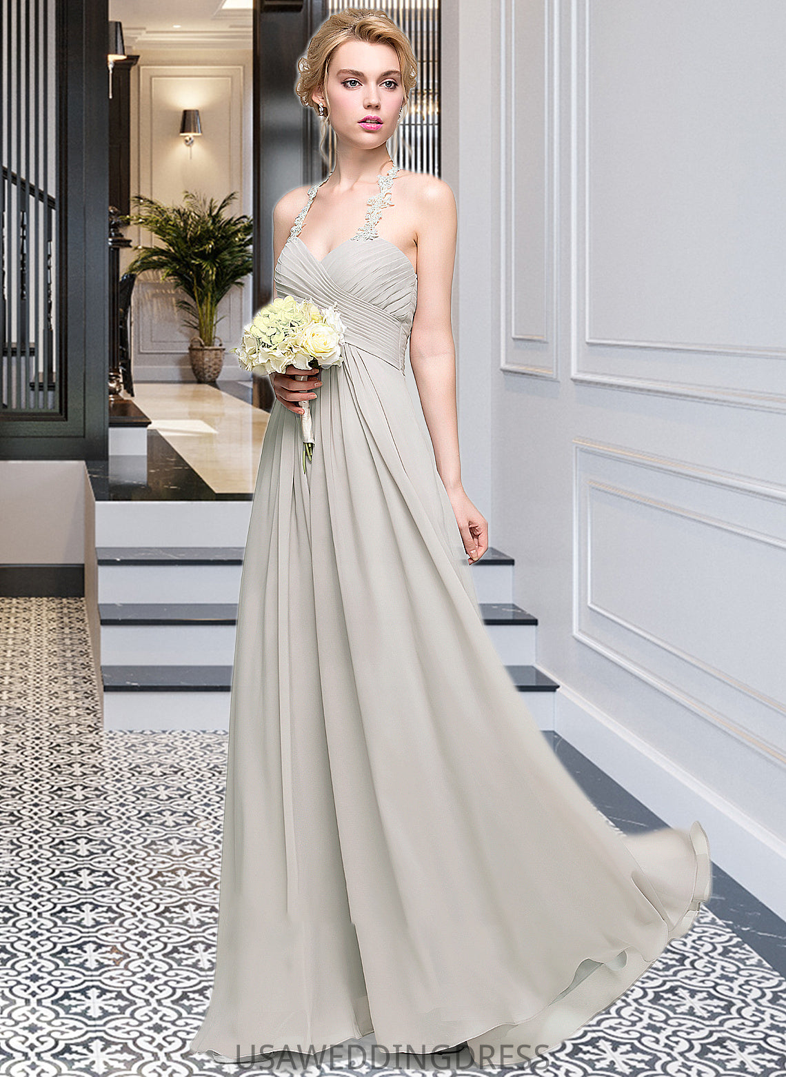 Madison A-Line Sweetheart Floor-Length Chiffon Bridesmaid Dress With Ruffle DSP0013034