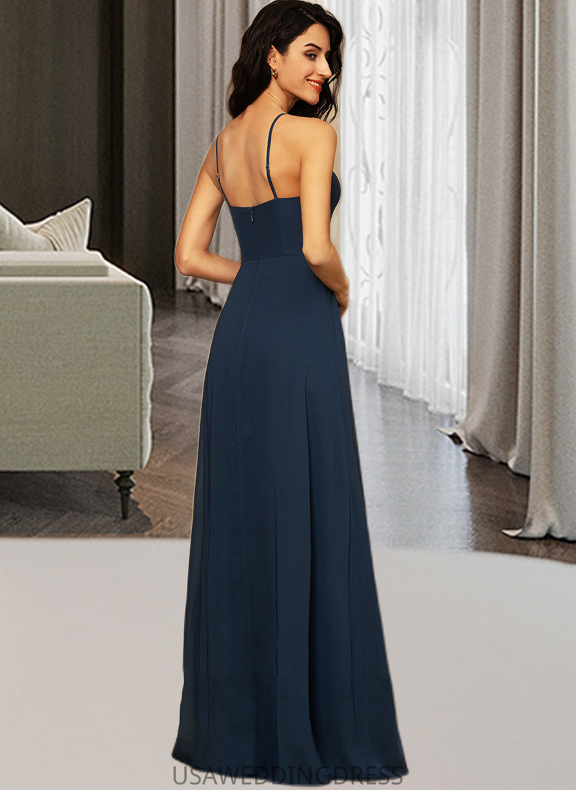 Danika A-LineSquareNecklineFloor-LengthChiffonBridesmaidDressWithSplitFront#251397 DSP0013036