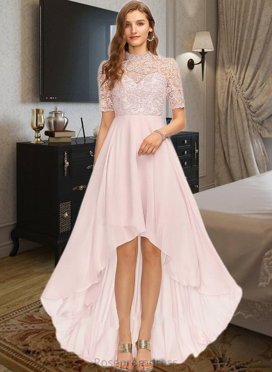 Frederica A-Line High Neck Asymmetrical Chiffon Bridesmaid Dress SRSP0013037