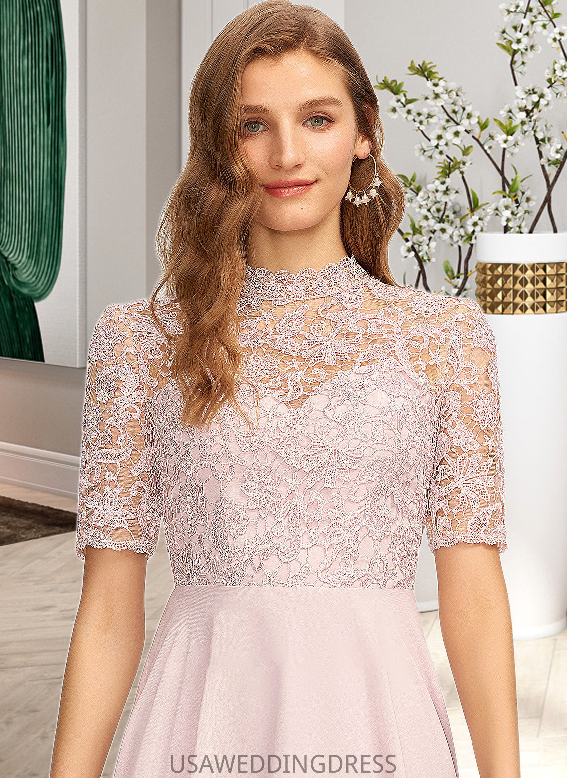 Tori A-Line High Neck Asymmetrical Chiffon Bridesmaid Dress DSP0013037