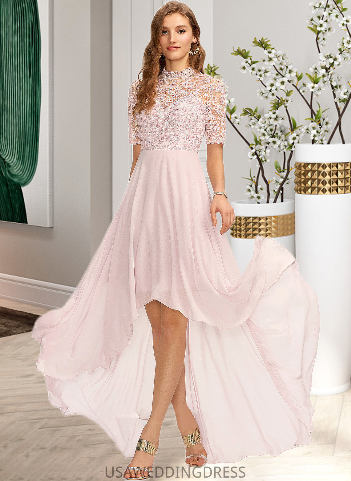 Tori A-Line High Neck Asymmetrical Chiffon Bridesmaid Dress DSP0013037