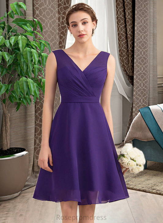 Nadine A-Line V-neck Knee-Length Chiffon Bridesmaid Dress With Ruffle SRSP0013039