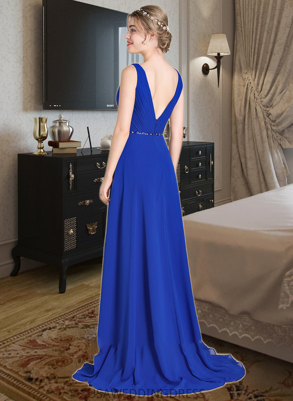 Marianna A-Line V-neck Asymmetrical Chiffon Bridesmaid Dress With Ruffle Beading Sequins DSP0013047