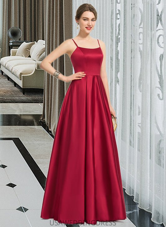 Rachael A-Line Square Neckline Floor-Length Satin Bridesmaid Dress DSP0013060