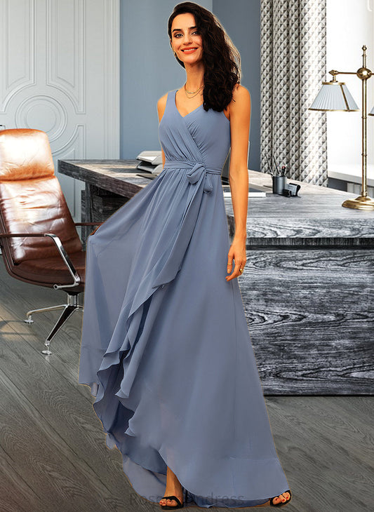 Carleigh A-LineV-neckAsymmetricalChiffonBridesmaidDressWithRuffleBow(s)#251387 SRSP0013061