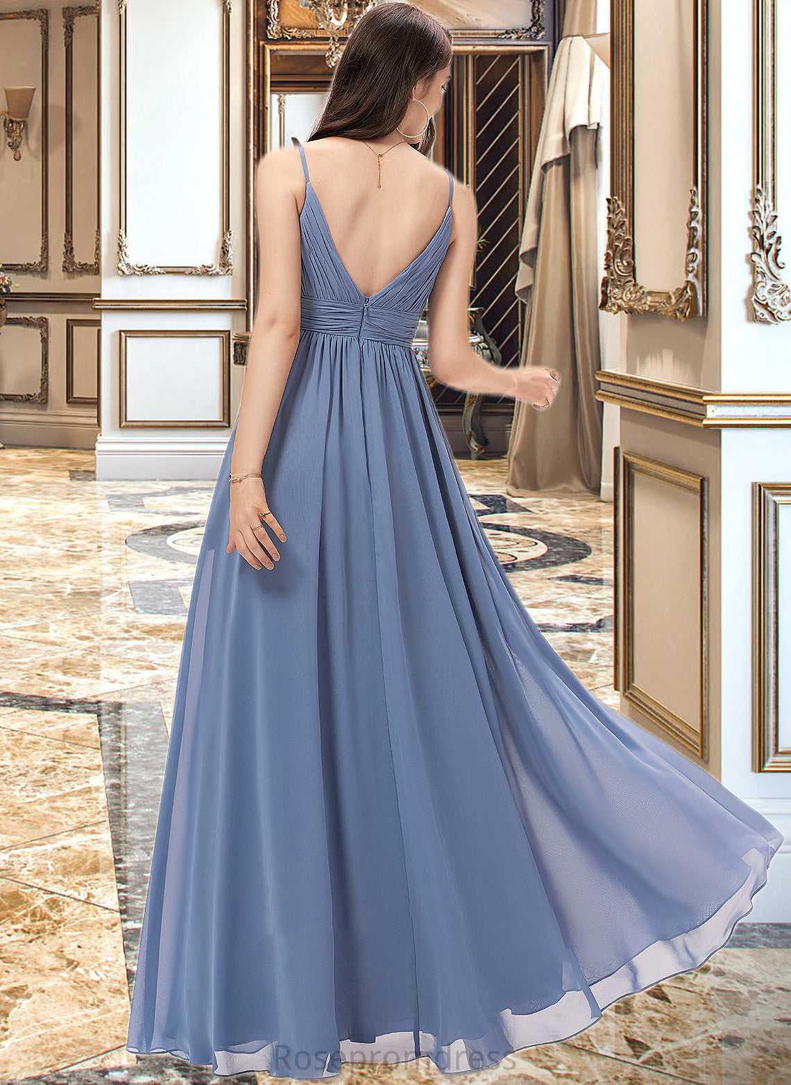 Brisa A-line V-Neck Floor-Length Chiffon Bridesmaid Dress SRSP0013063