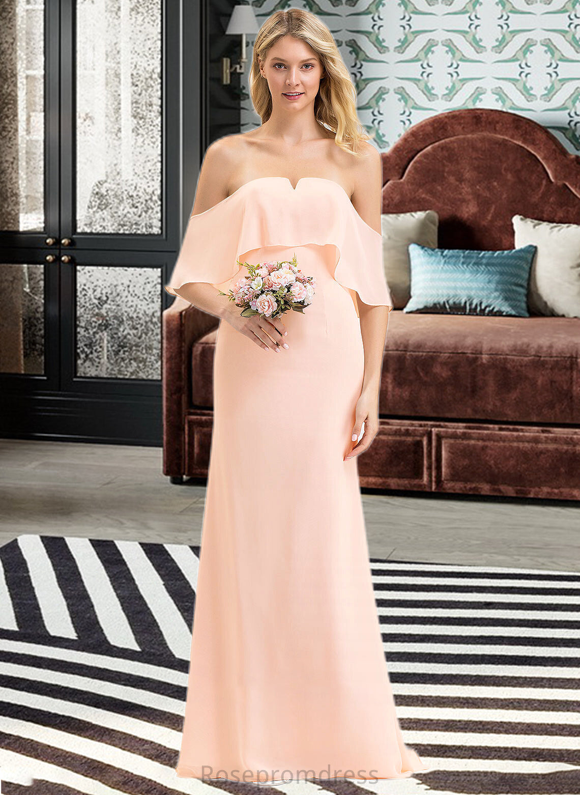 Dakota Trumpet/Mermaid Off the Shoulder Sweep Train Chiffon Bridesmaid Dress SRSP0013064