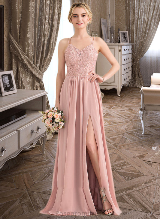 Tessa A-Line Sweetheart Floor-Length Chiffon Lace Bridesmaid Dress With Split Front SRSP0013068