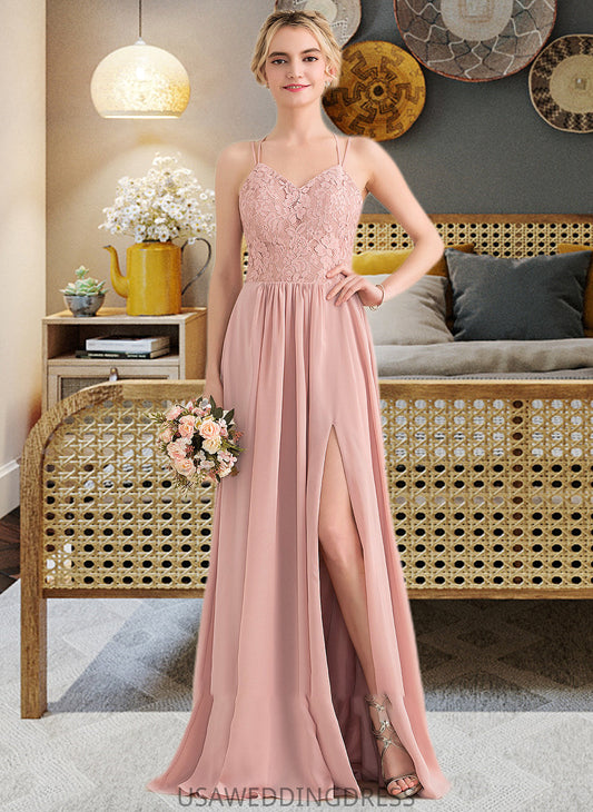 Aylin A-Line Sweetheart Floor-Length Chiffon Lace Bridesmaid Dress With Split Front DSP0013068