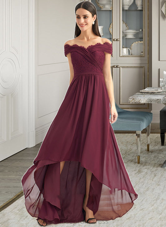 Renata A-Line Off-the-Shoulder Asymmetrical Bridesmaid Dress With Lace SRSP0013070