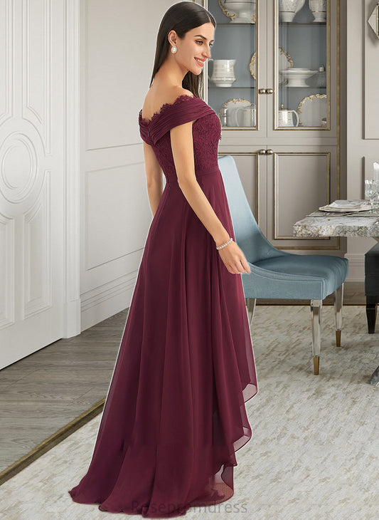 Renata A-Line Off-the-Shoulder Asymmetrical Bridesmaid Dress With Lace SRSP0013070
